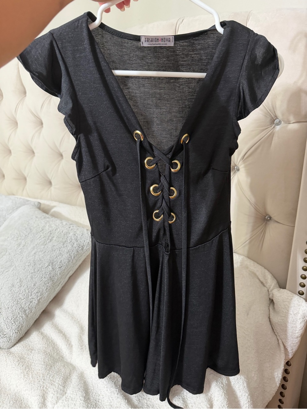Fashion Nova black One Piece romper
Sexy tie front plunge